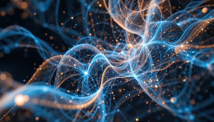  - Abstract Light Waves with Blue and Orange Elements on Dark Background