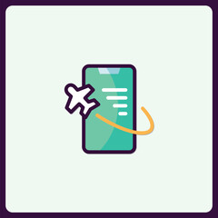 Poster - Mobile travel app icon with airplane and route illustration in modern style