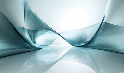 Poster - Elegant Abstract Wave in Glass with Reflections on a Minimalist Background