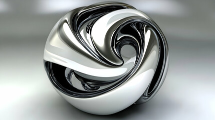 Wall Mural - Abstract silver chrome sphere swirls design, gray background, 3D rendering, ideal for technology or design website