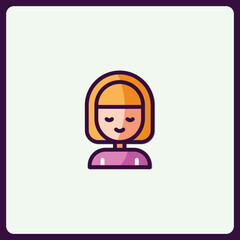 Poster - Stylized woman avatar, simple minimalistic icon design with soft pastel color