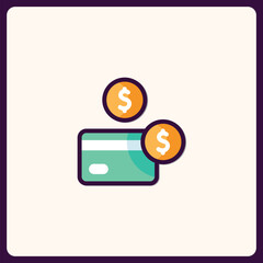Poster - Stylized graphic depicting a credit card and coins illustration icon design