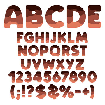 Font, alphabet, letter, number from layers. Isolated vector objects on white background.
