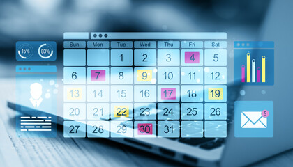Aufkleber - Digital calendar on laptop screen for time management and business planning.