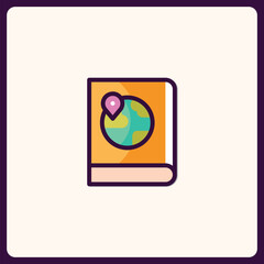 Poster - Stylized World Atlas Icon with Location Pin for Travel and Learning