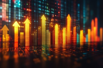 Leinwandbilder - Bright Financial Bars And Arrows Indicate Growth And Progress