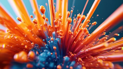 Poster - Vibrant explosion of orange and blue colors in an abstract design, showcasing dynamic motion