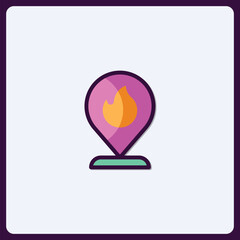 Poster - Stylized Fire Icon in Location Pin Silhouette for Creative Design Projects