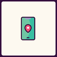 Poster - Mobile Location Icon Concept, Smart Phone Pinpoint Map Tracking Technology