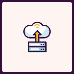 Poster - stylized vector icon depicting cloud computing with data server access