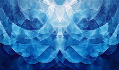 Poster - Abstract Blue Tonal Fractal Wave Pattern Background With Geometric Shapes