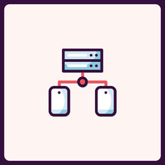 Poster - Stylized server connected to mobile devices depicts network configuration