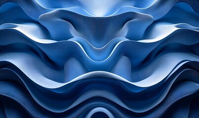 Poster - Elegant Wavy Abstract Background with Layered Blue Tones and Subtle Lines