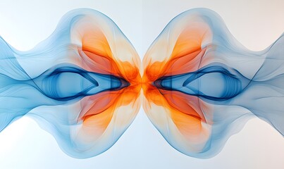 Poster - Symmetrical Abstract Wave Art with Flowing Blue and Orange Colors