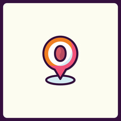 Poster - Whimsical Location Pointer Icon with Vivid Color Palette and Outlines