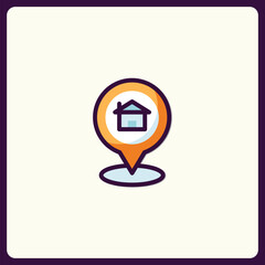 Poster - Stylized Map Pointer Icon Featuring a Small House Symbol Inside Circle