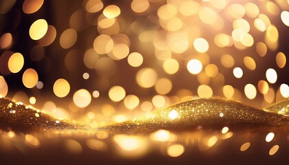 Wall Mural - dreamy champagne gold bokeh background with softly blurred glowing lights background