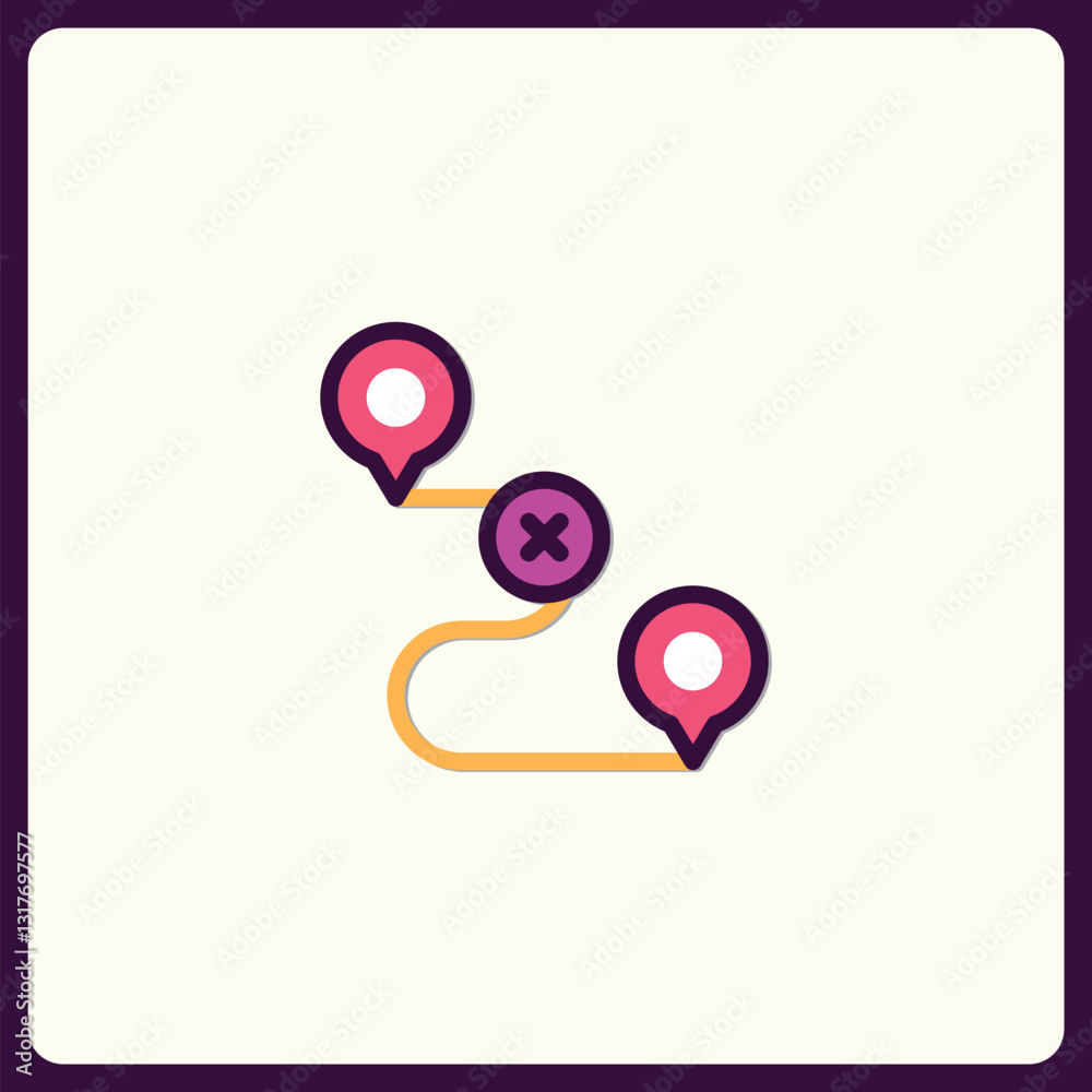 Route planning icon with start, stop, and checkpoint on a map design ...