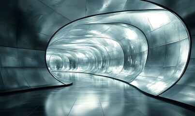 Aufkleber - Futuristic Metallic Tunnel Interior with Reflections and Smooth Curves