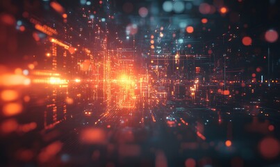 Poster - abstract data stream visualization with geometric patterns and light effects