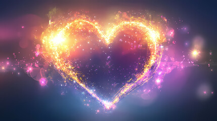 Soft glowing heart shape with a halo of bright lights and shiny reflections. Glowing Auras. Illustration