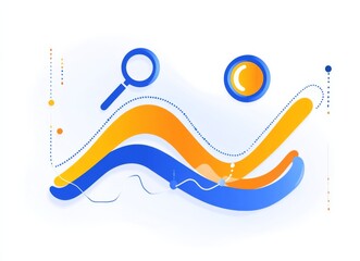 Wall Mural - two market trend graphs in blue, yellow, and orange, with an upward spiral and a straight line, acco