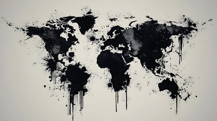 Wall Mural - World Map in ink: A creative ink illustration of the world map, depicting the continents in a unique, artistic splatter design. A visual representation of the earth in a modern and abstract form.