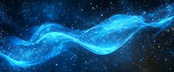 Poster - Abstract blue wave with sparkling particles, resembling cosmic energy or nebula, creating a dynamic and ethereal atmosphere, ideal for fantasy or technology concepts