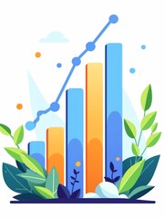 Wall Mural - bar graph showing sales data for an online store with blue and yellow bars on a light background