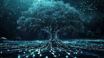 Leinwandbilder - Technology tree, Artificial intelligence tree with circuit board connections.