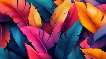 Poster - Colorful aesthetic summer tropical banana's leaves background. Exotic plant leaves wallpaper.