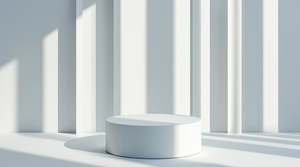 Poster - abstract 3d geometric podium with dramatic shadows in a minimalist setting