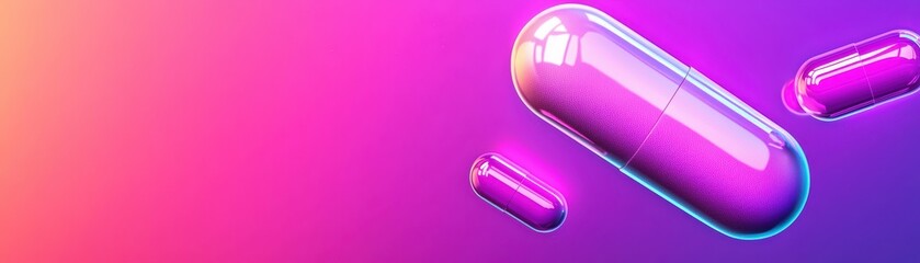 Poster - Futuristic 3D Pill with Glowing Particles Abstract Design on Vibrant Background