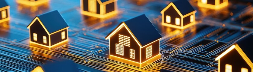 Poster - Abstract Digital Representation of Glowing Houses in a Real Estate Network Environment
