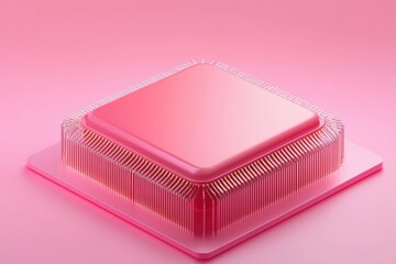 Poster - Elegant Minimalist AI Chip with Glowing Circuitry on Pink Background
