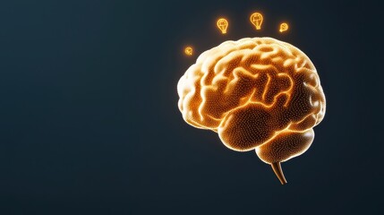 Poster - Glowing Minimalist Concept of a Digital Brain Illuminated with Ideas Represented by Bulbs
