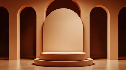 Poster - Minimalist Round Podium with Soft Lighting in an Elegant Stage Setting