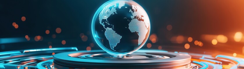 Poster - Holographic Earth Display on a Podium with Dynamic Lighting Effects
