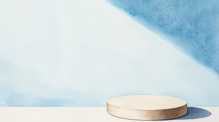 Poster - Watercolor Illustration of a Simple Podium with Light Blue Background and Soft Shadows