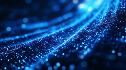 Poster - Abstract Blue Digital Waveform: Glowing Particle Network Texture