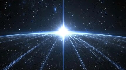 Poster - A bright light illuminates a cosmic expanse filled with stars