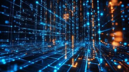 Fototapete - Abstract Digital Network Data Stream Visualization Futuristic Technology Background