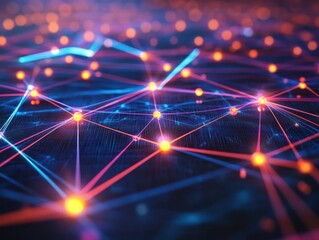 Poster - Abstract digital network connections with glowing nodes and lines
