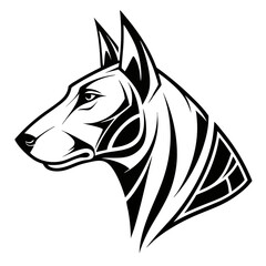 Poster - Bull Terrier dog's head vector illustration art in black and white, in profile, featuring stylish tribal patterns 