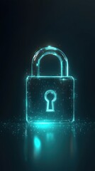 Poster - glowing digital lock symbolizing security in a dark space