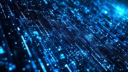 Fototapete - Abstract Digital Data Stream Visualization Blue Glowing Lines and Particles Futuristic Technology Background