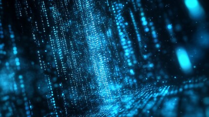 Fototapete - Abstract Digital Data Stream Visualization Blue Binary Code Falling Particles Background