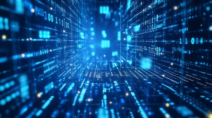 Poster - Digital Data Stream Tunnel Abstract Visualization of Futuristic Technology and Binary Code