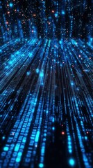Poster - Futuristic blue digital data streams flowing in a dark space