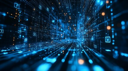 Poster - Abstract Digital Tunnel Visualization Futuristic Data Stream Network Technology Concept